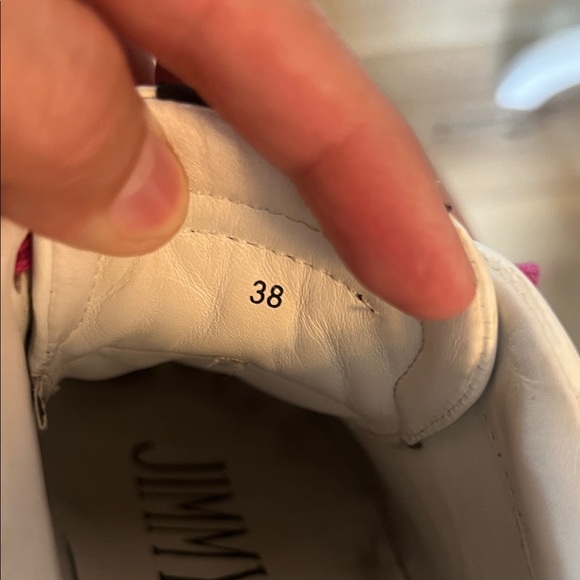 🛑 1 hour sale. Jimmy Choo, size 38 EU Hawaii Leather Strip Pink/ White Athletic - Picture 14 of 16